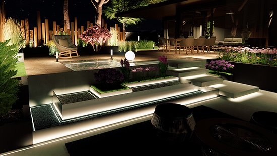 Garten mit LED-Beleuchtung