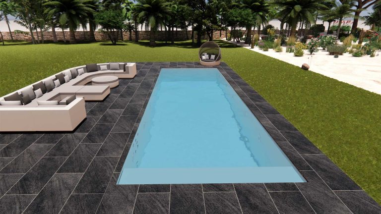 Poolfarbe Blau | Boden: Naturstein in Schwarz