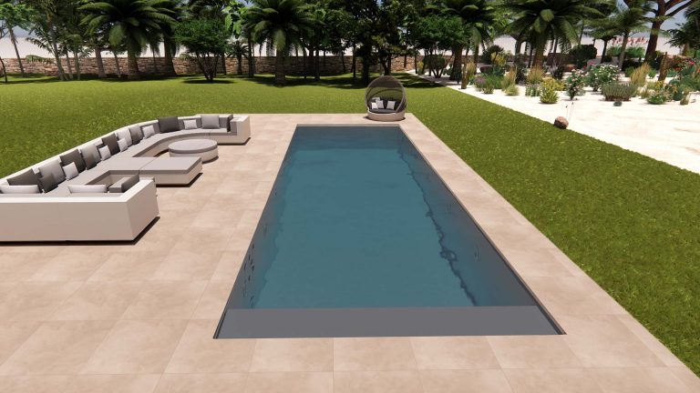 Poolfarbe: Graphitgrau | Boden: Feinstein in Lehmoptik