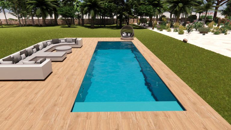 Poolfarbe Türkis | Boden: Holz