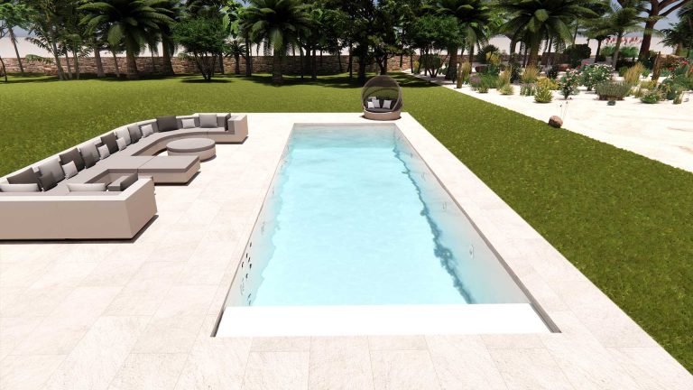 Poolfarbe: Schneeweiß | Boden: Naturstein in Weiß