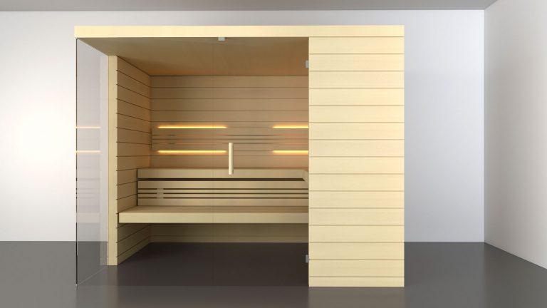 Sauna mit beleuchteter Rückenlehne
