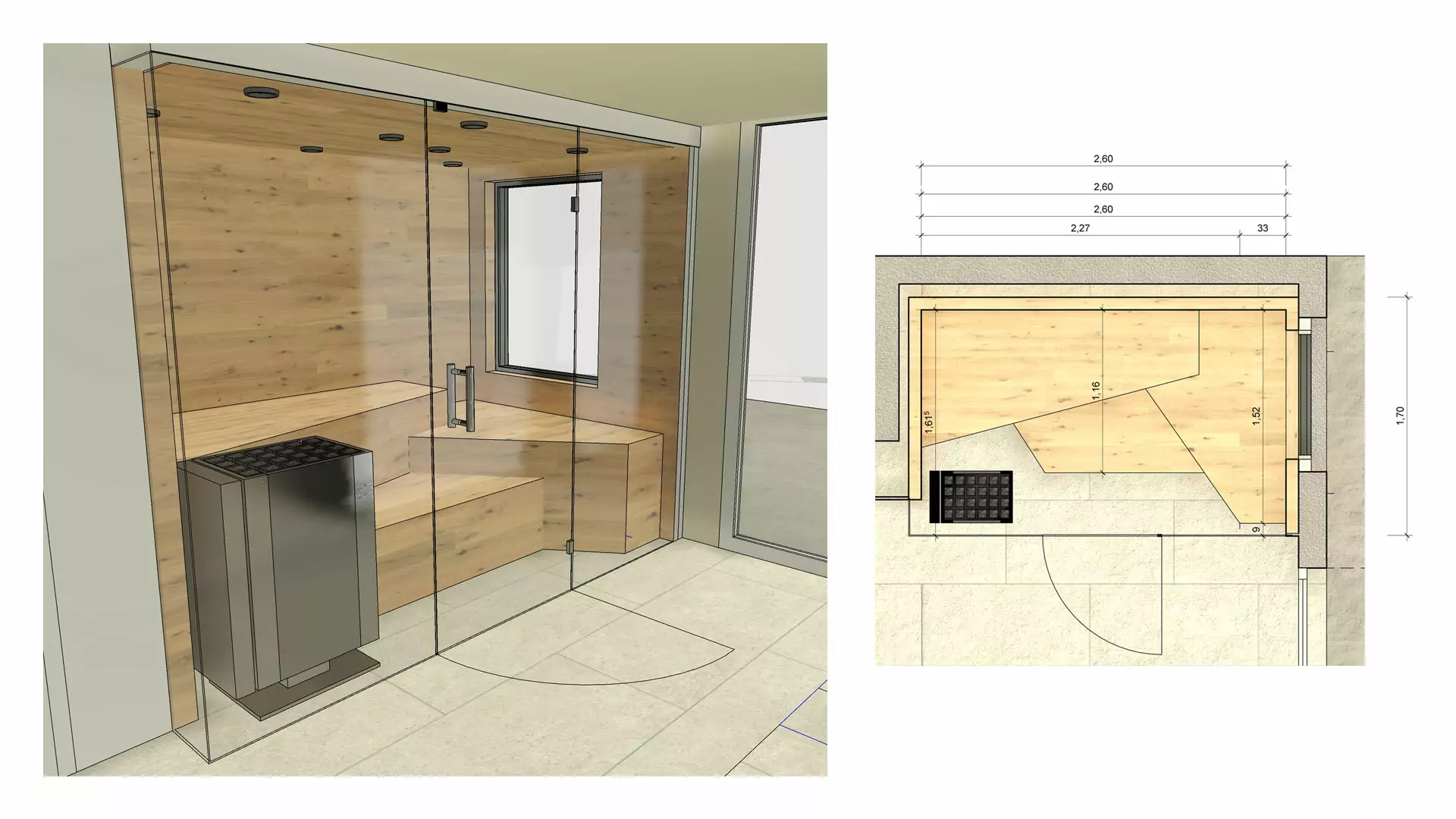 Skizze und Grundriss mit asymmetrischer Bankanlage
